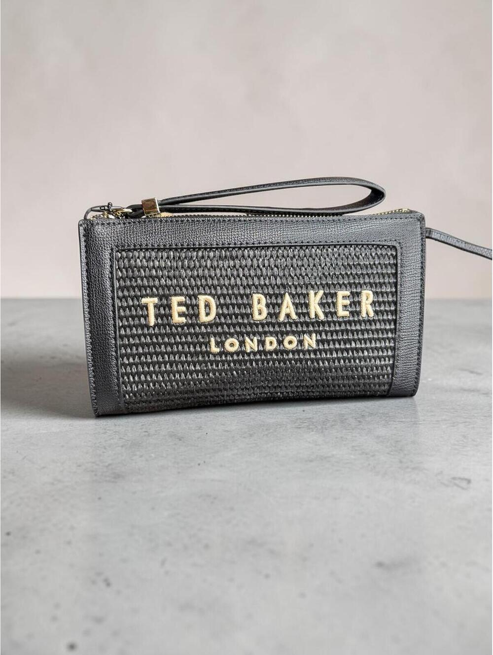 Ted Baker London Woven Straw Wristlet Clutch Pouch Black Gold NWT - Picture 2 of 9